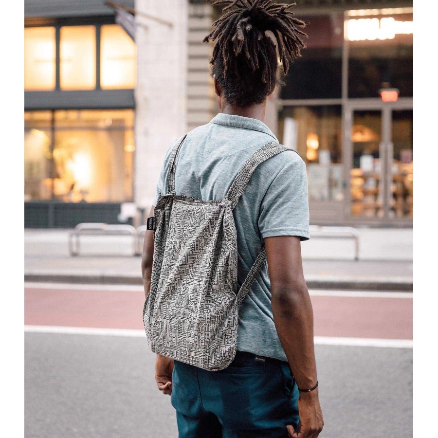Notabag Shopping Bag and Backpack 2 in 1 Υφασμάτινη Τσάντα  Σακίδιο Πλάτης Hello World Γκρι Μαύρο Αξεσουάρ